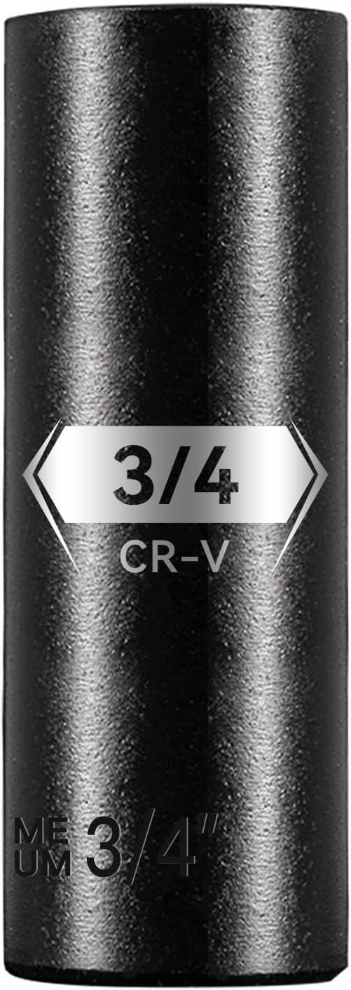 1/2 Inch Drive 6-Point Deep Socket, 3/4 Inch Deep Impact Socket, CR-V Steel