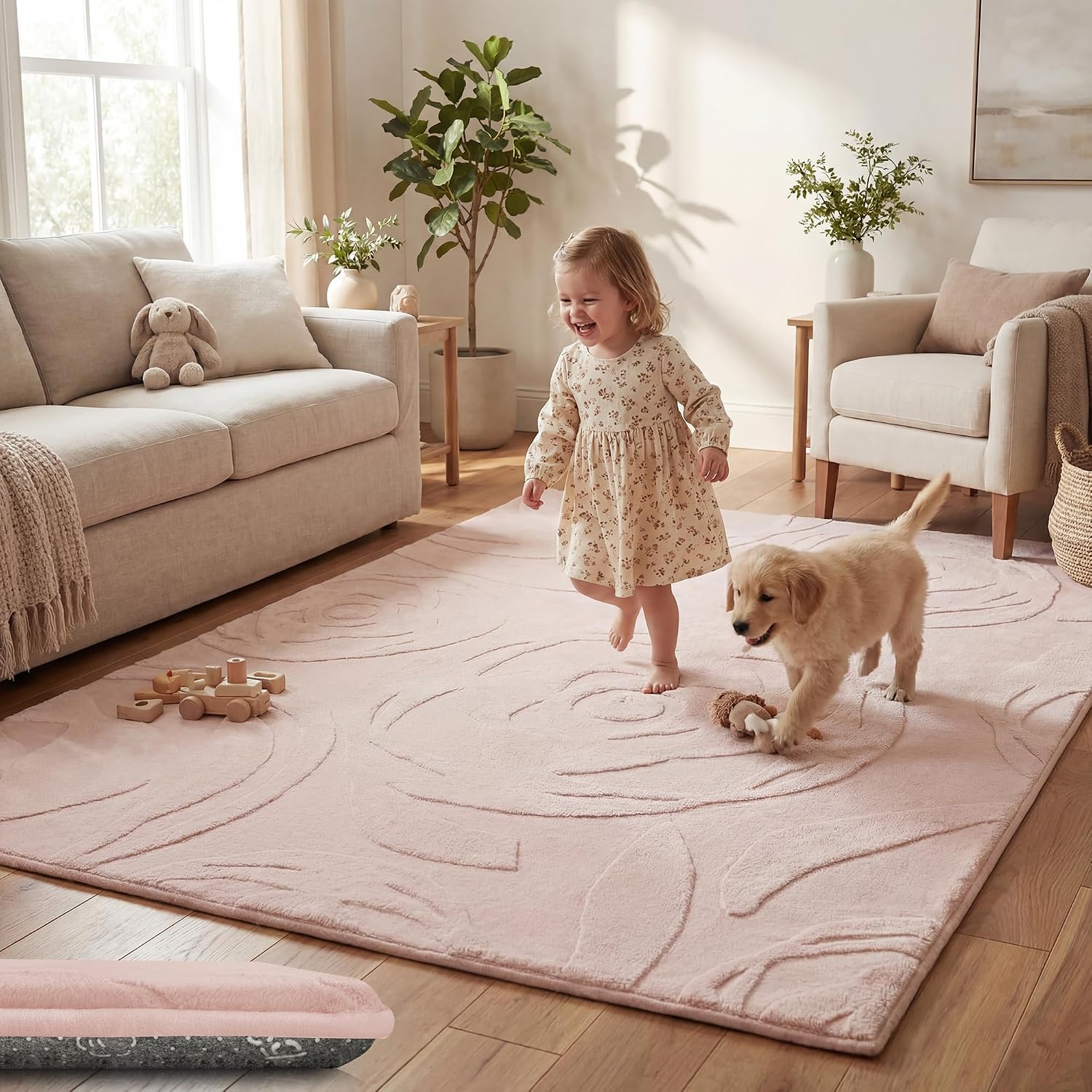1.3" Thick Baby Play Mat 79x118 Plush Foam Mats for Baby (Pink) | Padded Memory Foam...