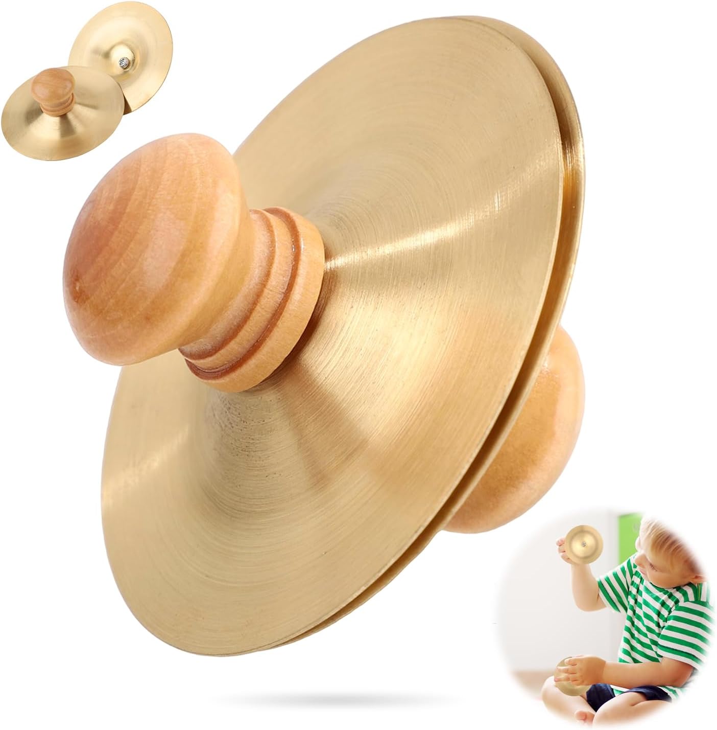 1 Pair 2.76 Inch Finger Cymbals with Wooden Handles, Mini Small Hand Cymbals Portable Small...