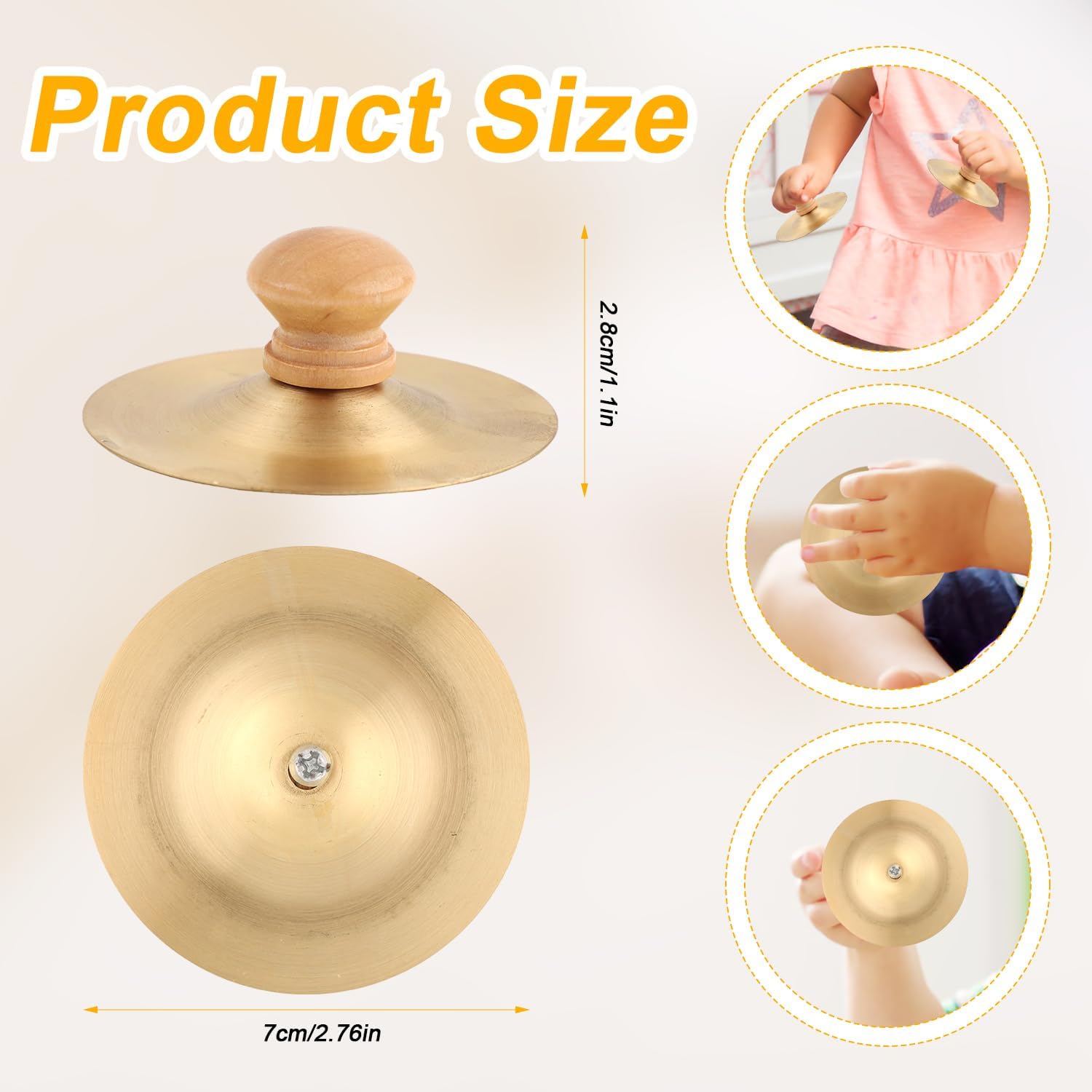 1 Pair 2.76 Inch Finger Cymbals with Wooden Handles, Mini Small Hand Cymbals Portable Small... image