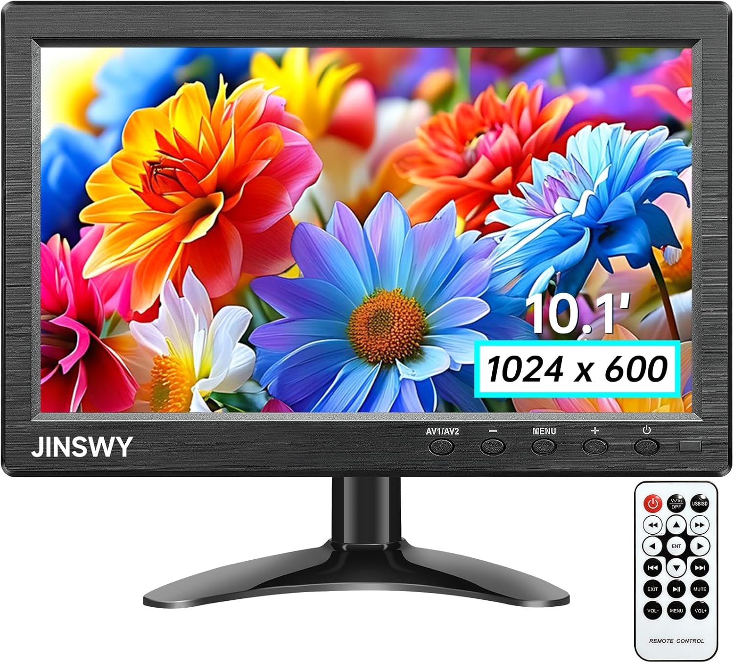 10.1" Security Monitor, 1024x600 HD Display, HDMI VGA BNC AV USB Ports, Small Monitor with...