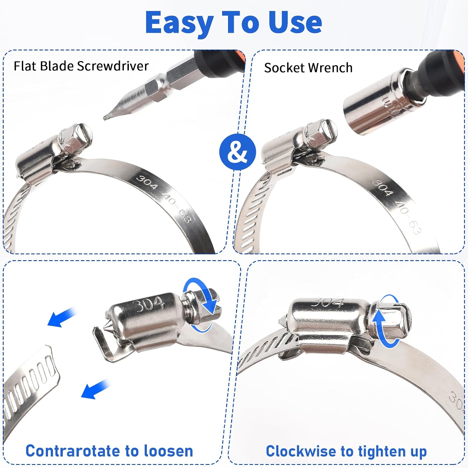 10 Pack 6 Inch Hose Clamps Stainless Steel Duct Clamps Pipe Clamps Large Worm Gear Hose... image