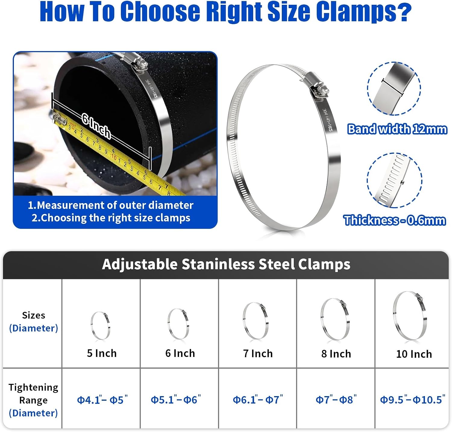 10 Pack 6 Inch Hose Clamps Stainless Steel Duct Clamps Pipe Clamps Large Worm Gear Hose... image