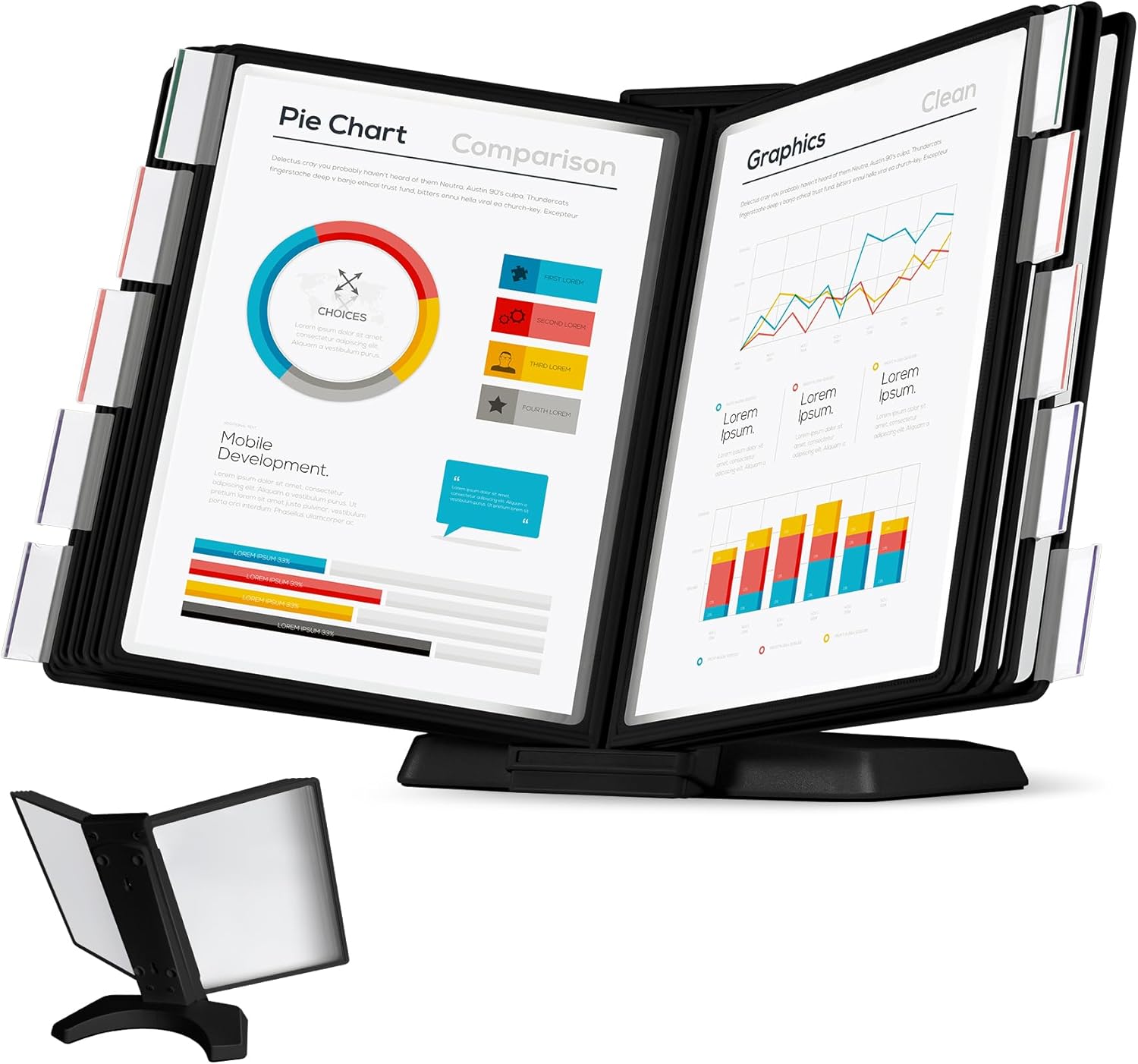10-Pocket Expandable Desk Reference Organizer with Heavy-Duty Stable Base, Desktop Display...