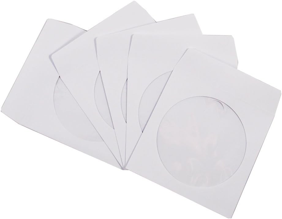100 Pack Maxtek Premium Thick White Paper CD DVD Sleeves Envelope with Window Cut Out and...