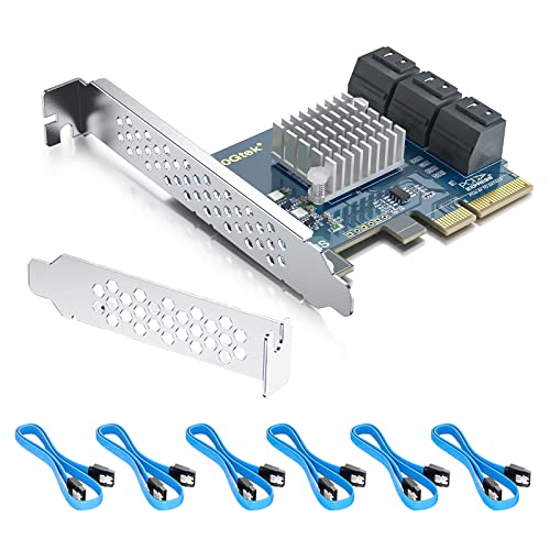 10Gtek 6-Port PCIe Expansion Card, PCIe x4 to 6xSATA 3.0 (6Gbps) Controller with 6 Cables &...