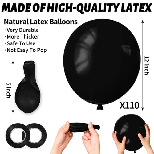 110pcs Black Balloon 12 inch, Black Latex Balloons for Birthday Party Baby Shower... image