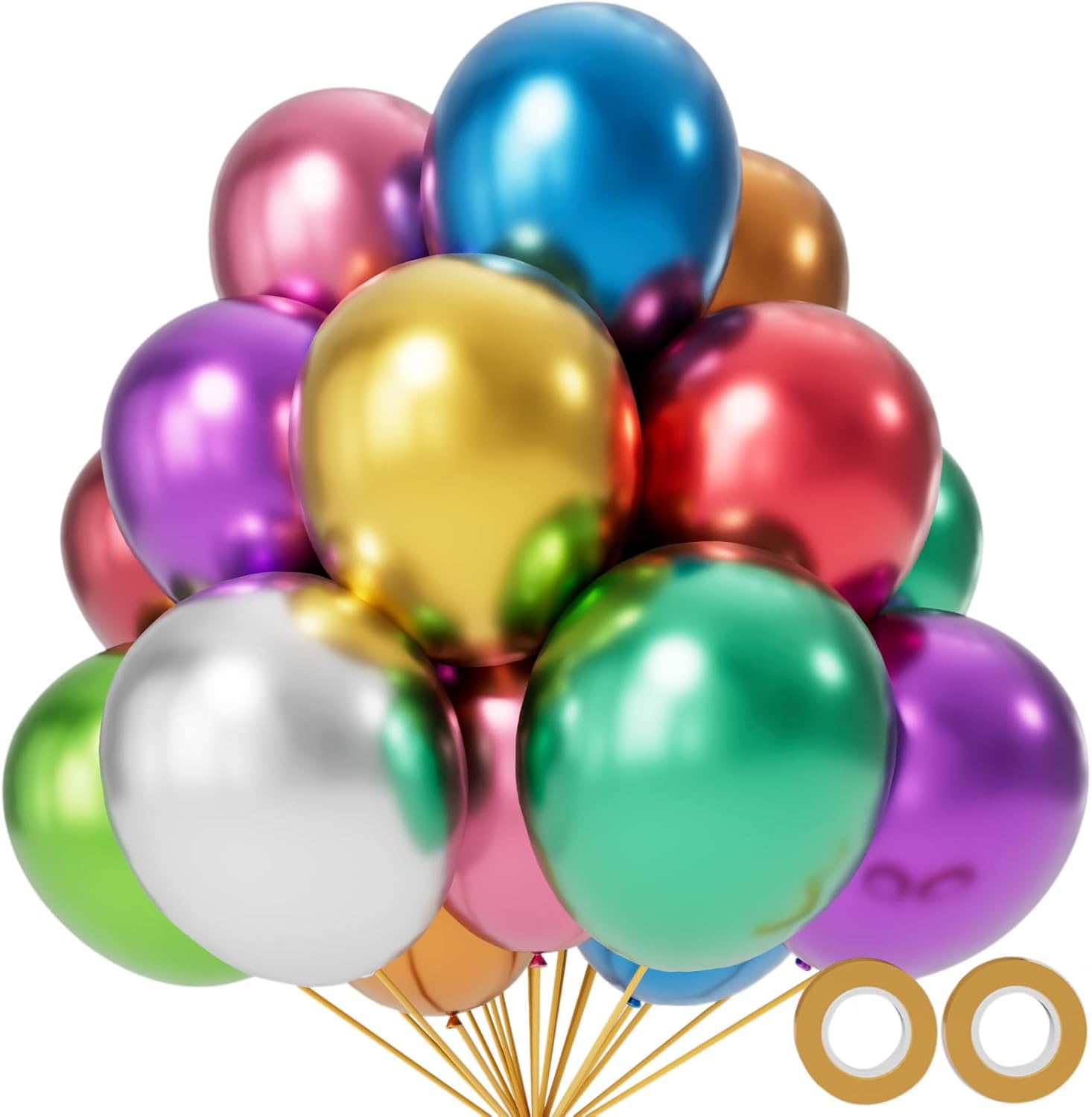110pcs Metallic Multi Balloons, Metallic Color Latex Balloons 12 inch, Multi Balloon for...