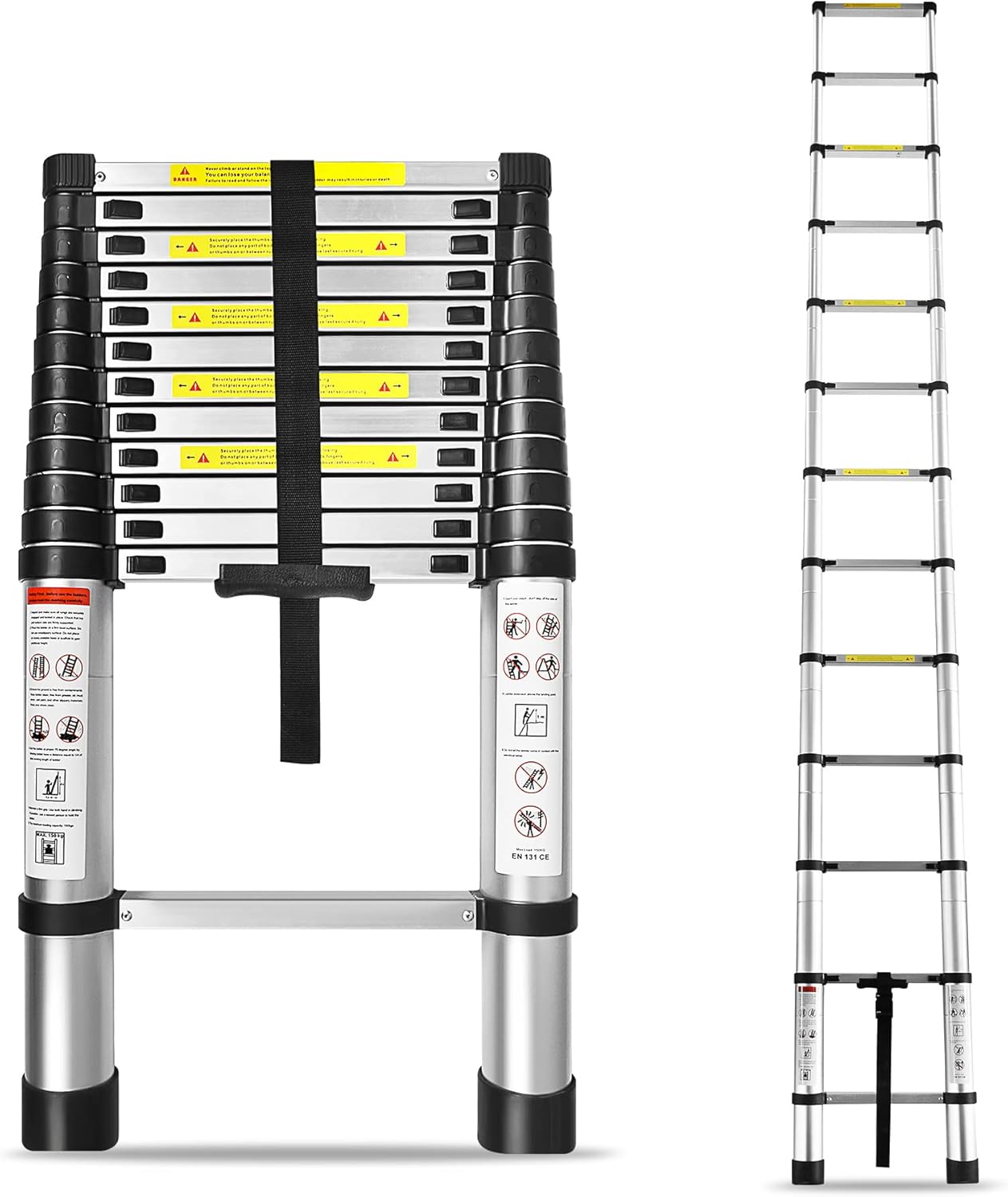12.5ft Telescoping Ladder Aluminum Extendable Ladder Collapsible Locking Mechanism for Attic...