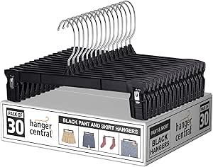 12 inch 30 Pack Pants Hangers Slim Plastic Clothes Hangers with Clips for Skirts, Shorts &...
