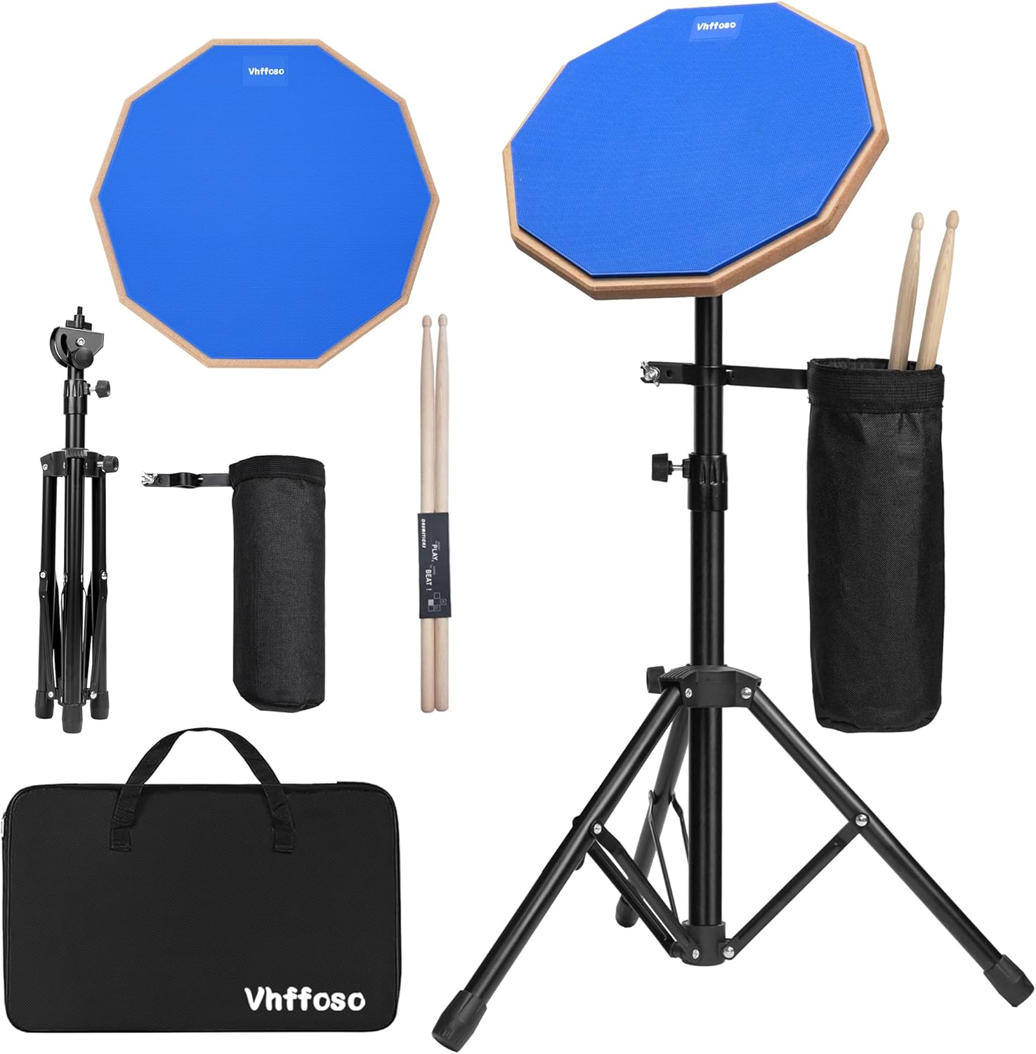 12 Inch Practice Drum Pad with Stand and Sticks, Beginner Snare Drum Pad with Drumsticks and...