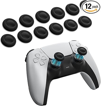 12-Pack Black Joystick Replacement Caps Compatible with PS4/PS5 - Non-Slip, Anti-Glue...