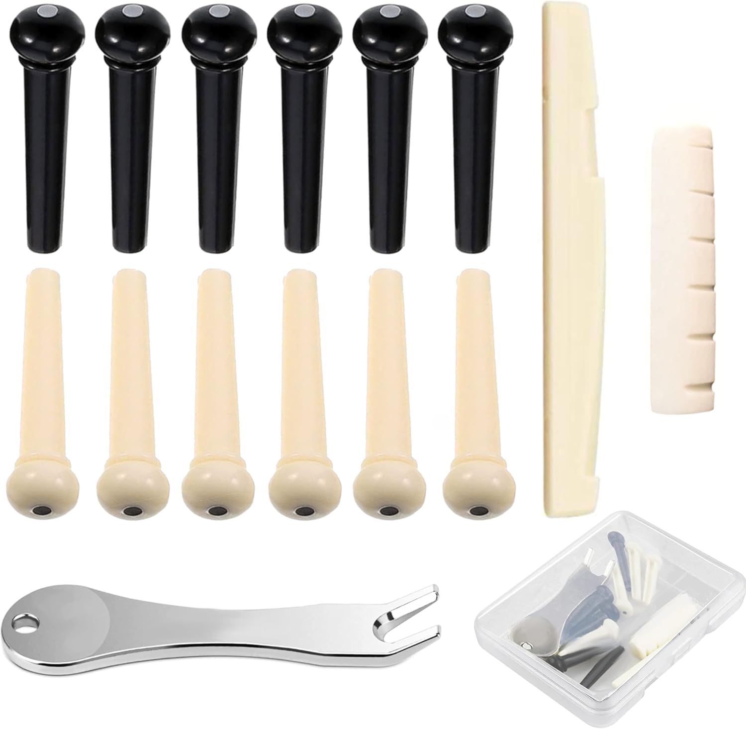 12 Pcs Acoustic Guitar Bridge Pins with Bridge Pin Puller Remover & Guitar Bridge Saddle...