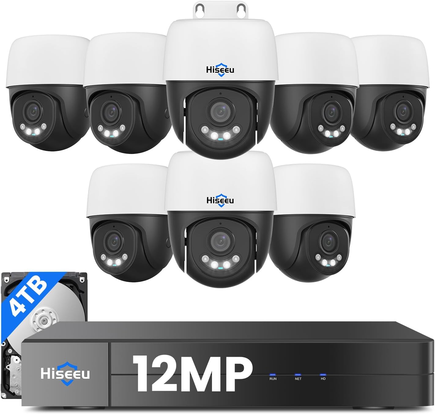[12MP +Human Tracking] Hiseeu 12MP PoE PTZ Security Camera System, 8 Pcs Wired Security...
