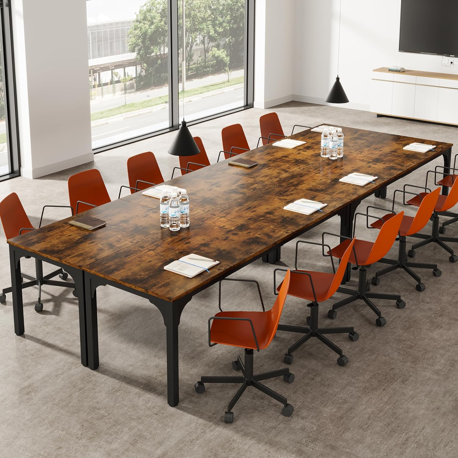 13FT Conference Table, Super Sturdy Large Rectangle Meeting Seminar Table for 16 Person...