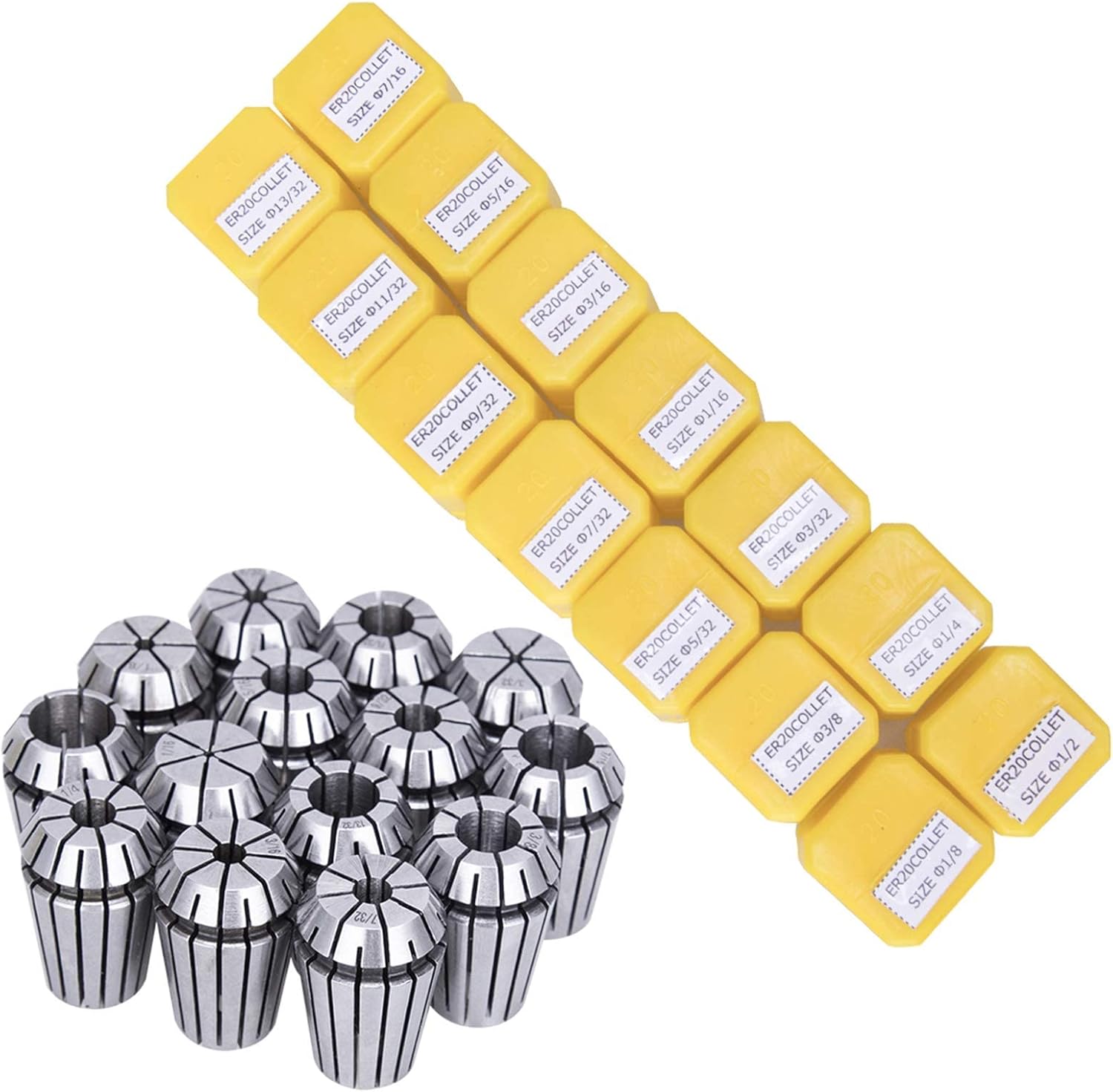 14pcs ER20 Spring Collet Set for CNC Engraving Machine and Milling Lathe Tool Workholding...