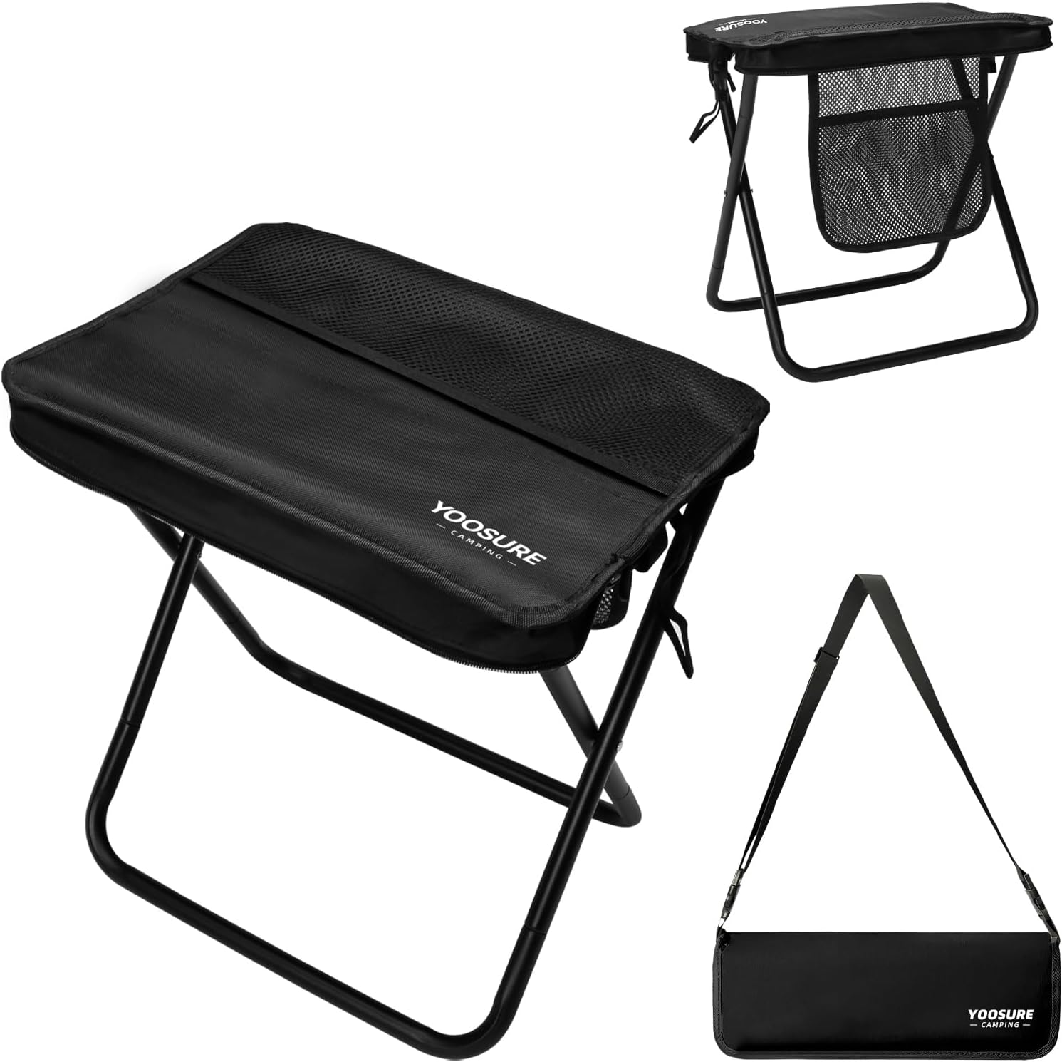 16" Extra Tall Portable Folding Stool for Adults, XL Collapsible Camping Stool with 3...