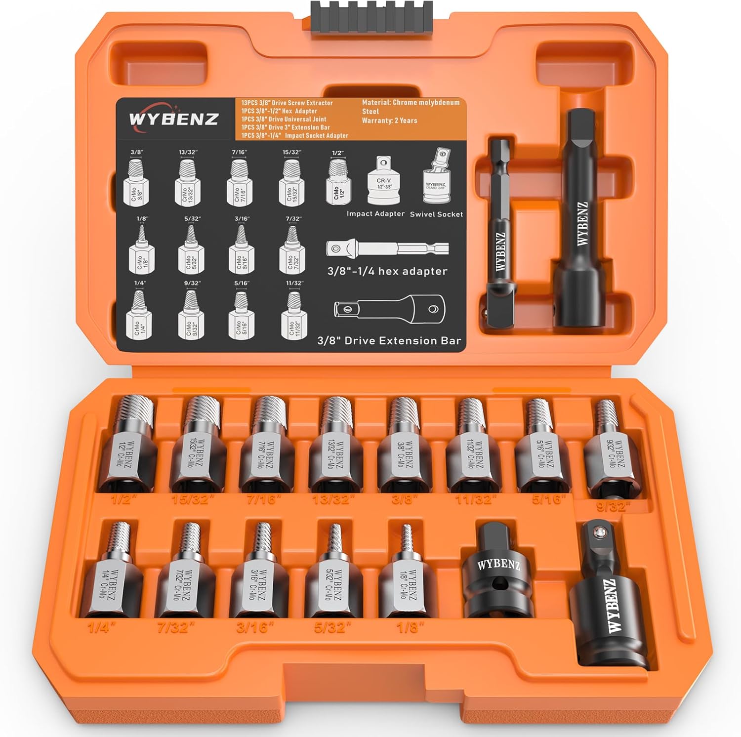 17Pcs Screw Extractor Set, 3/8" Inch Drive Easy Out Bolt Extractor Set, Multi-Spline...