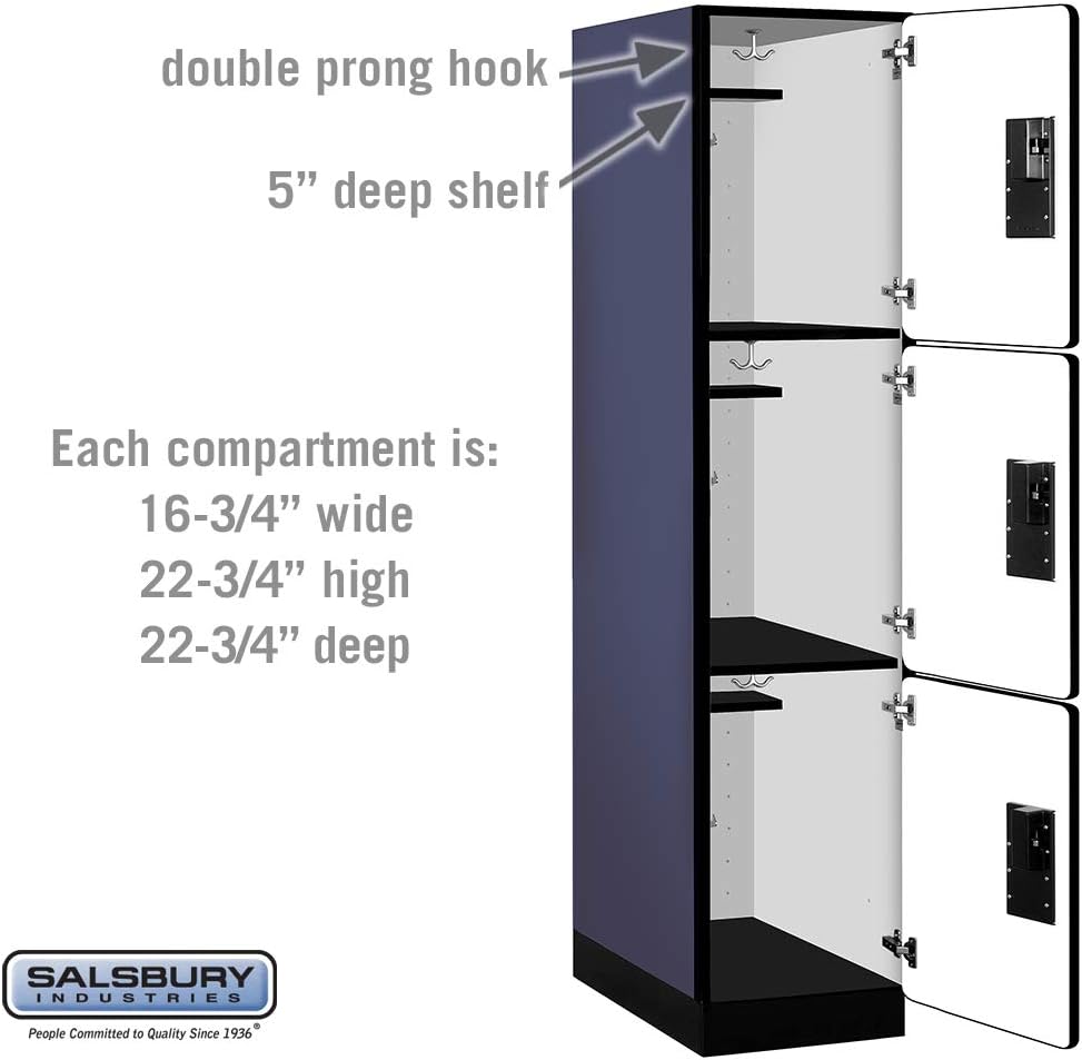 18" Wide Triple Tier Designer Wood Locker - 18 Inch Wide - 6 Feet High - 24 Inches Deep - Blue image