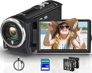 2.7K Video Camera Camcorder QHD 56MP YouTube Vlogging Camera Webcam 16X Digital Zoom with...