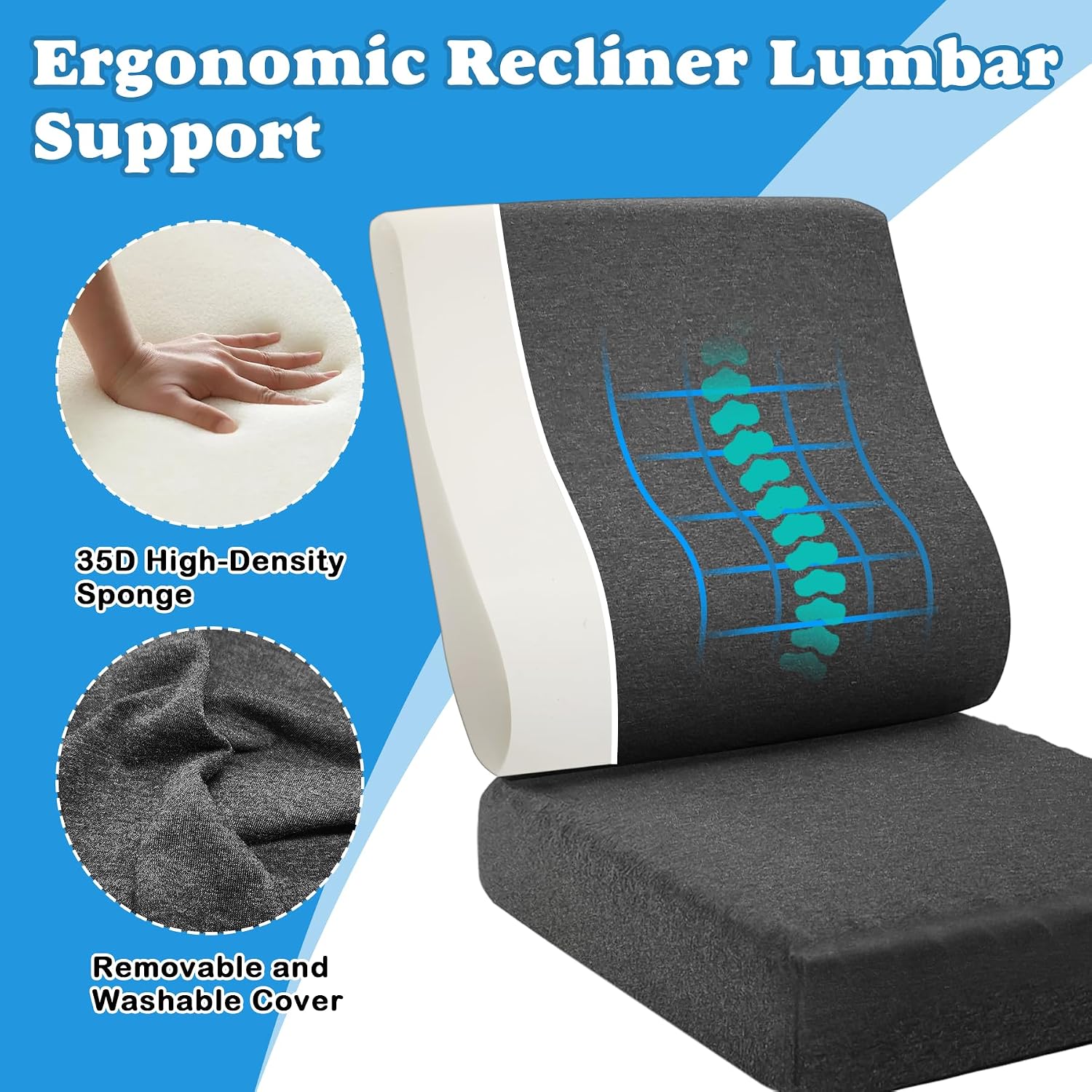 2-in-1 Recliner Cushions for Elderly Egg Crate Foam Seat Cushion and Ergonomic Back Support... image