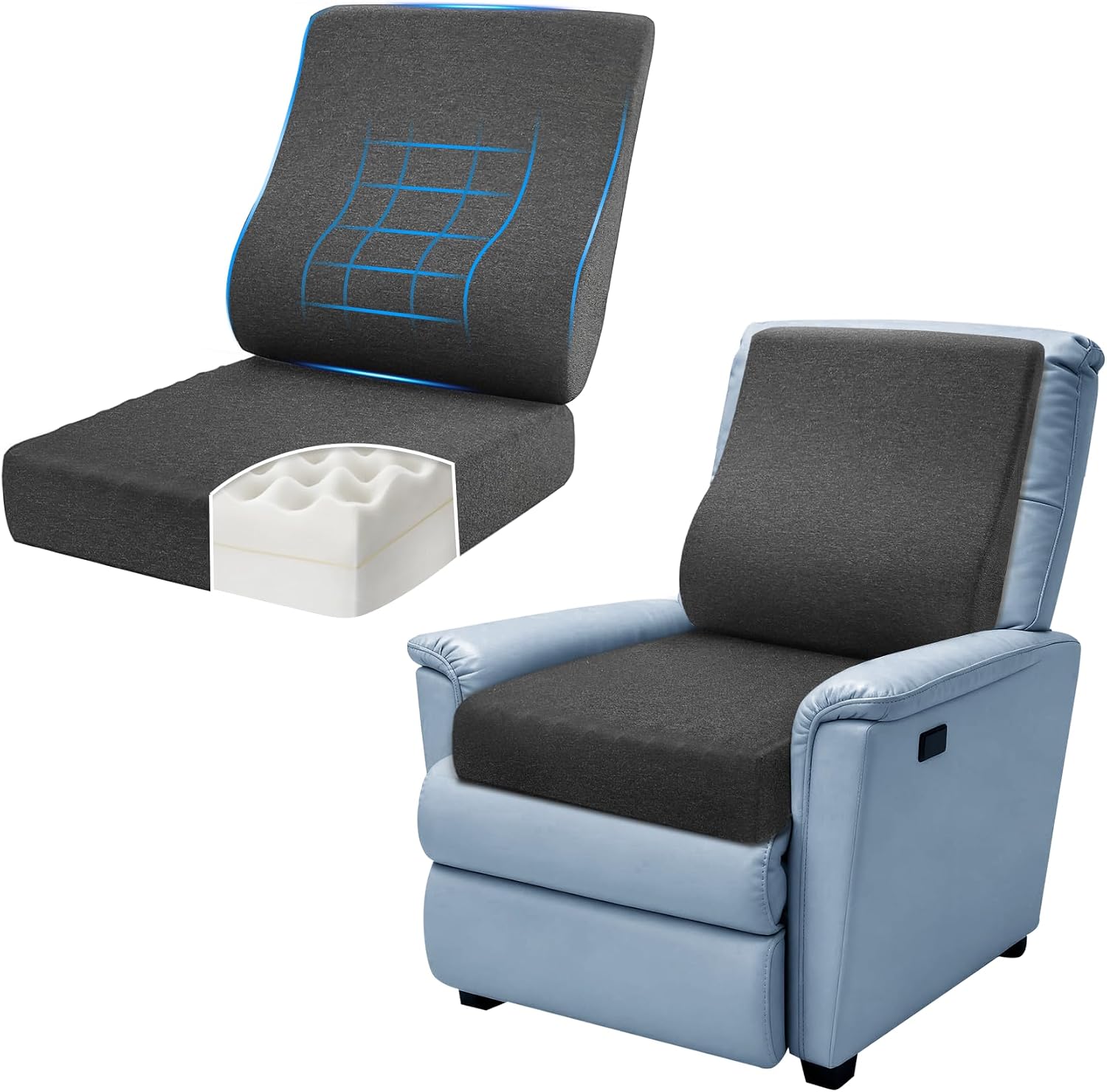 2-in-1 Recliner Cushions for Elderly Egg Crate Foam Seat Cushion and Ergonomic Back Support...