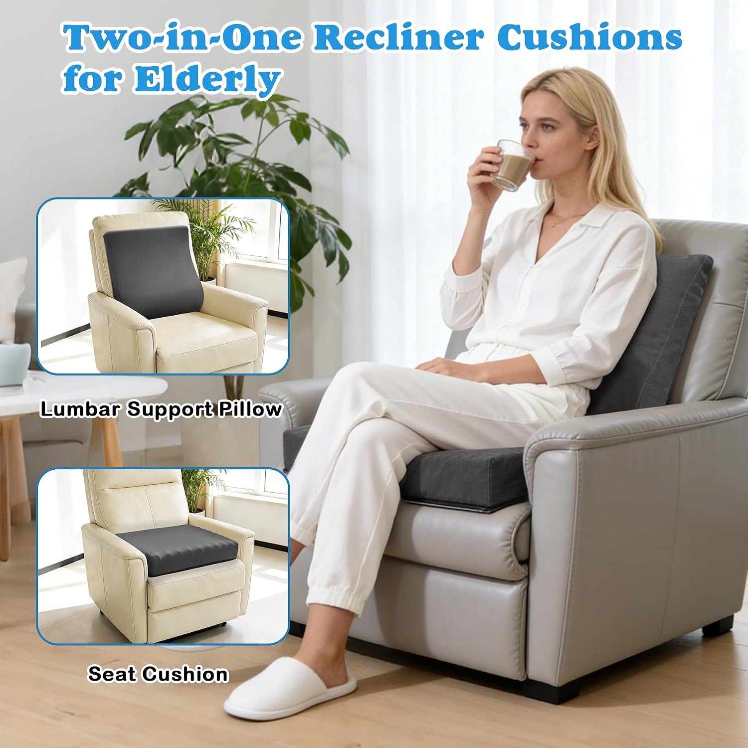2-in-1 Recliner Cushions for Elderly Egg Crate Foam Seat Cushion and Ergonomic Back Support... image
