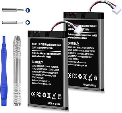 2 Pack 5000mAh PS5 Controller Battery, Upgrade High Capacity LIP1708 Battery Replacement for...