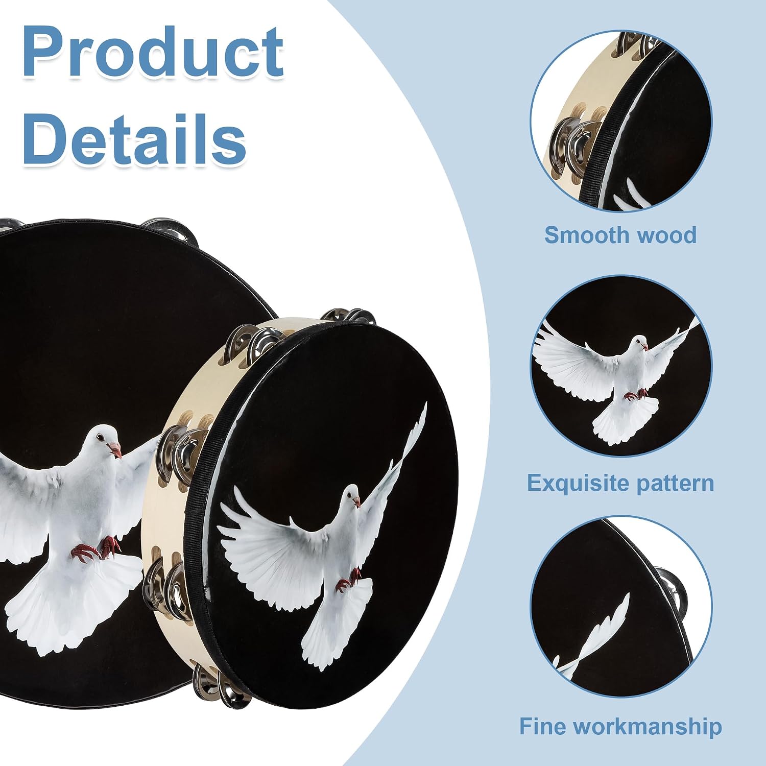 2 Pack Church Tambourine For Adults,8" And 10" Double Row Jingles Tambourine For Ktv, Party... image