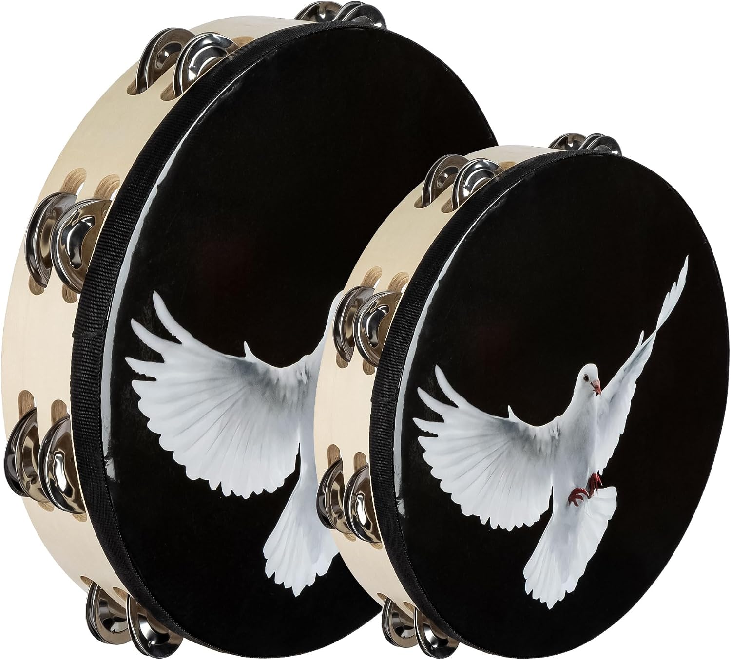 2 Pack Church Tambourine For Adults,8" And 10" Double Row Jingles Tambourine For Ktv, Party...