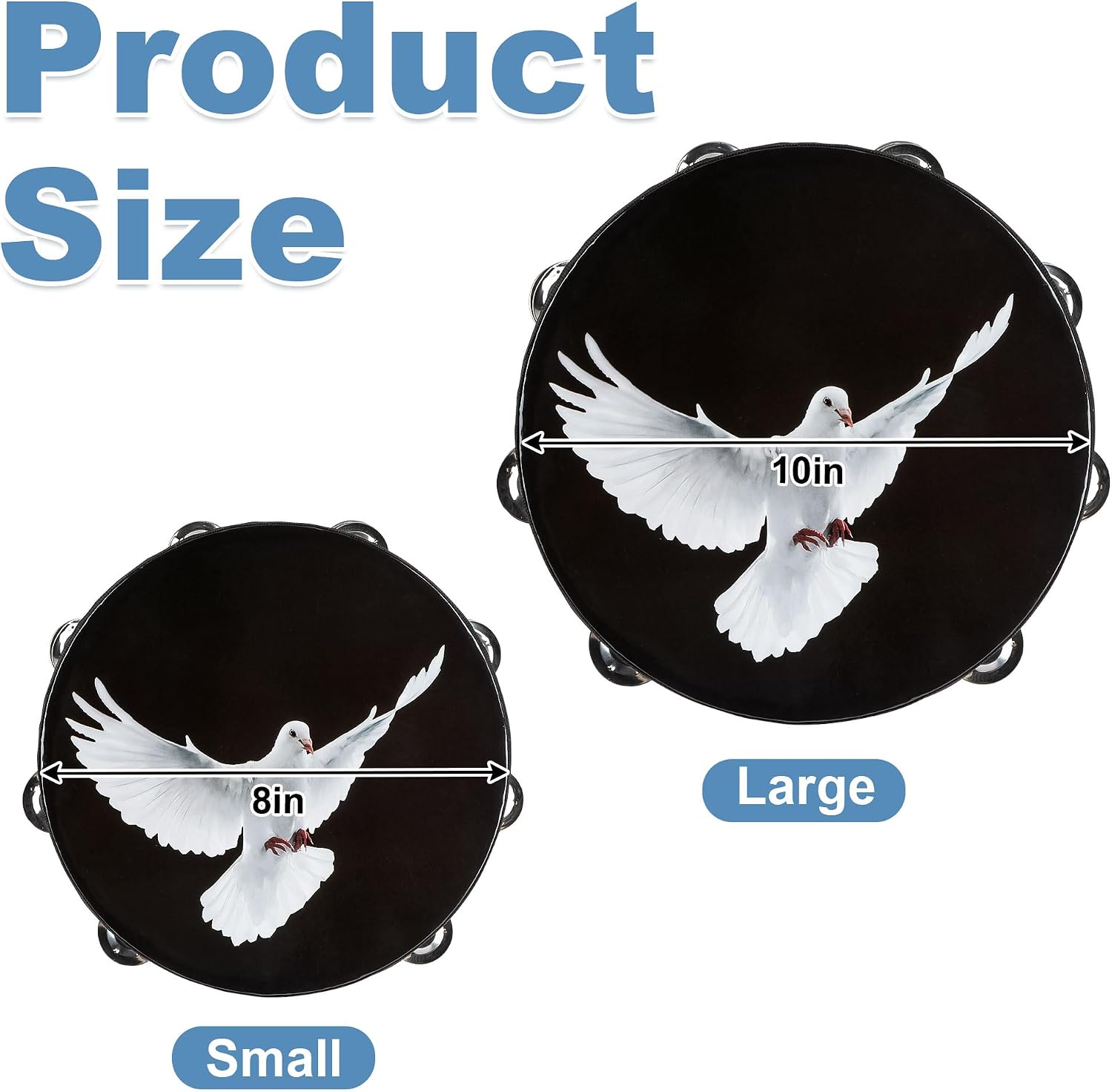 2 Pack Church Tambourine For Adults,8" And 10" Double Row Jingles Tambourine For Ktv, Party... image