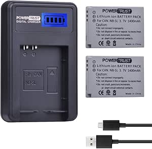 2-Pack NB-5L Battery and LCD USB Charger for Canon PowerShot S100, S110, SD700 is, SD790 is...