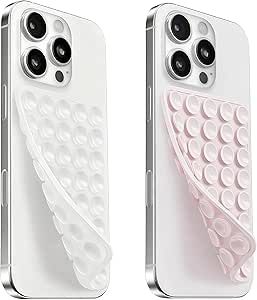 (2 Pack) Silicone Suction Cup Phone Case Mount Double Sided, Sticky Phone Grip with Higher...