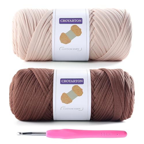 2 Pack T Shirt Yarn for Crocheting with 1 Crochet Hook, Elastic Tshirt Yarn for Crochet... image