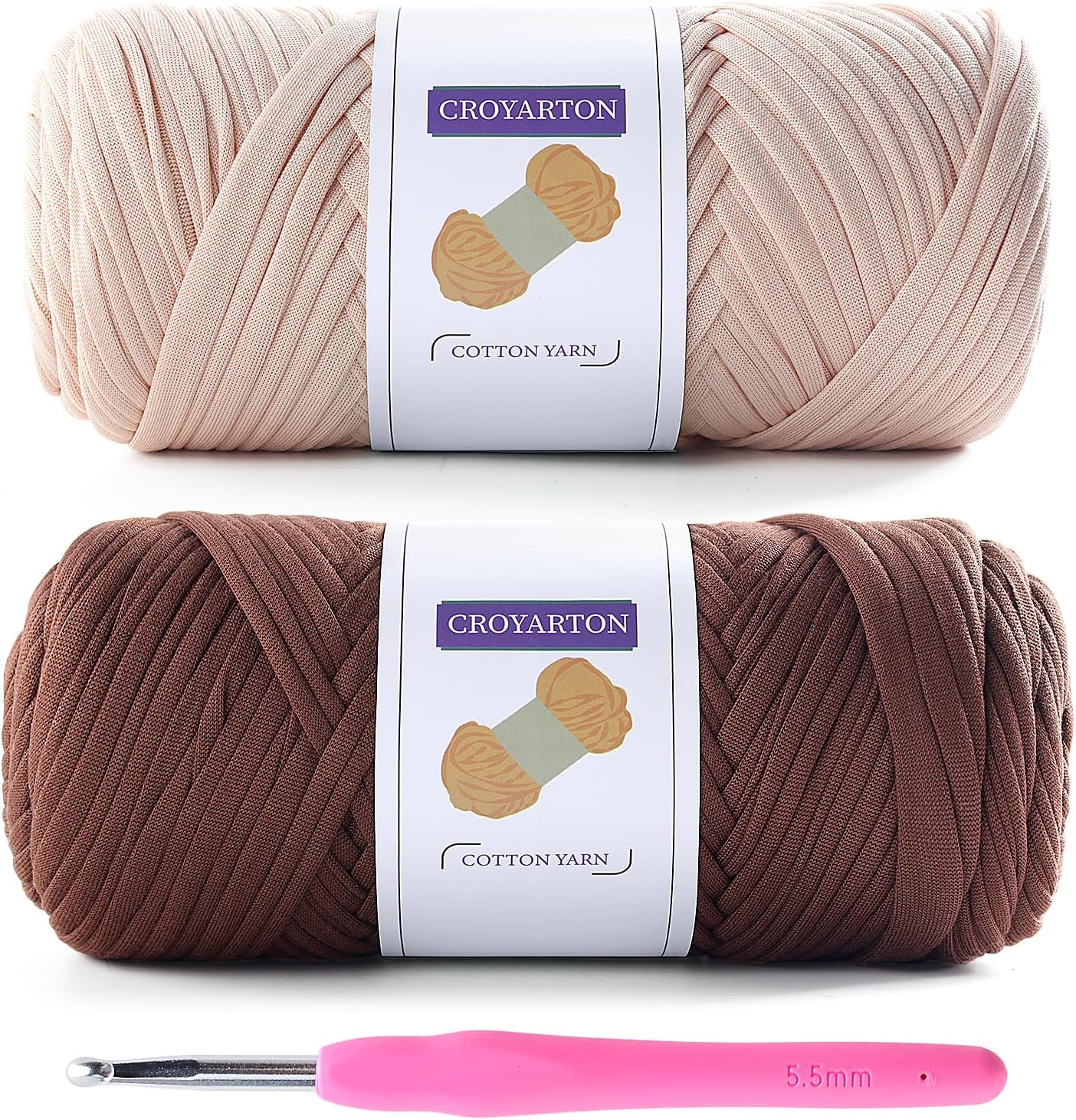 2 Pack T Shirt Yarn for Crocheting with 1 Crochet Hook, Elastic Tshirt Yarn for Crochet...