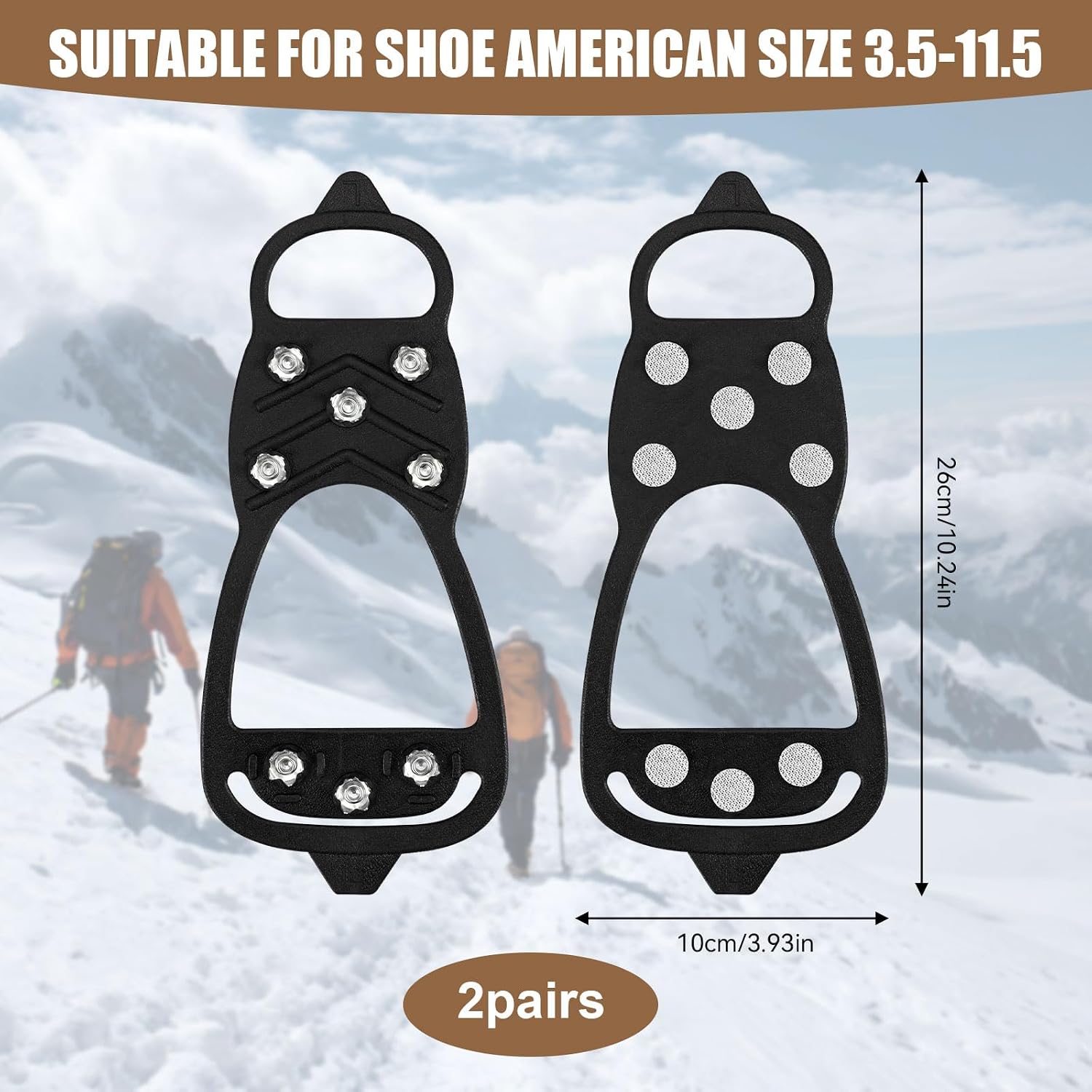 2 Pairs Ice Cleats for Shoes and Boots, 8 Steel Gripper Spikes Non-Slip Traction Cleats... image