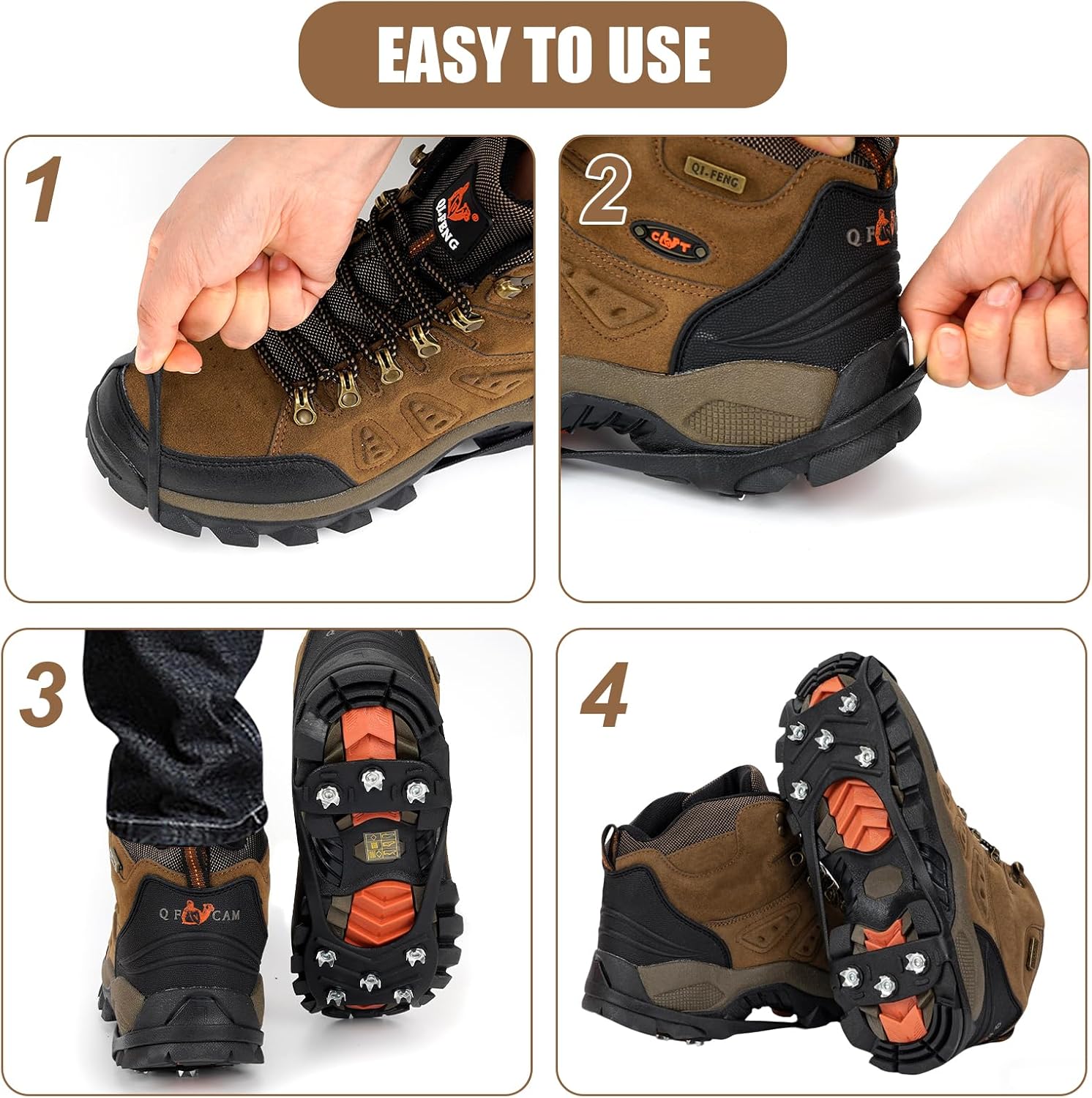 2 Pairs Ice Cleats for Shoes and Boots, 8 Steel Gripper Spikes Non-Slip Traction Cleats... image