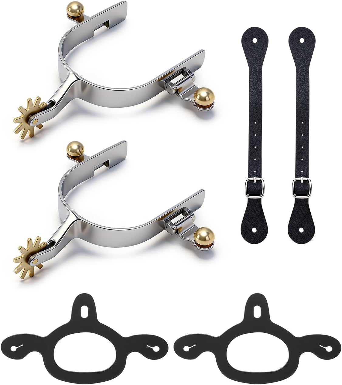 2 Pcs Spurs for Cowboy Boots & 2 Pcs Spurs Belt and Tie Down Straps, Stainless Steel Western...