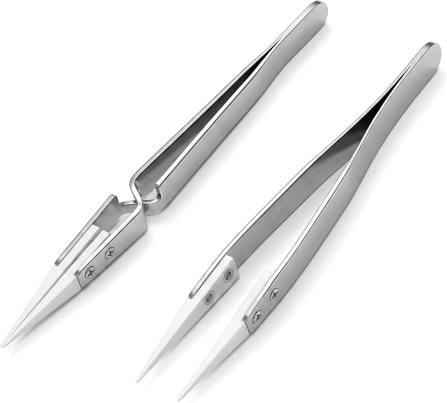 2 PCS White Pointed Ceramic Tips Tweezer, Precision Reverse Ceramic Tweezers Set...