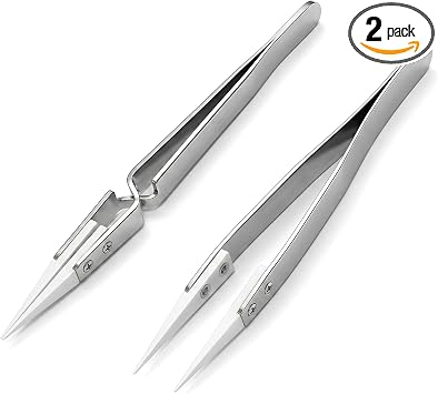 2 PCS White Pointed Ceramic Tips Tweezer, Precision Reverse Ceramic Tweezers Set... image