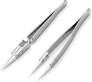2 PCS White Pointed Ceramic Tips Tweezer, Precision Reverse Ceramic Tweezers Set... image