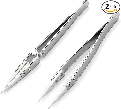 2 PCS White Pointed Ceramic Tips Tweezer, Precision Reverse Ceramic Tweezers Set... image