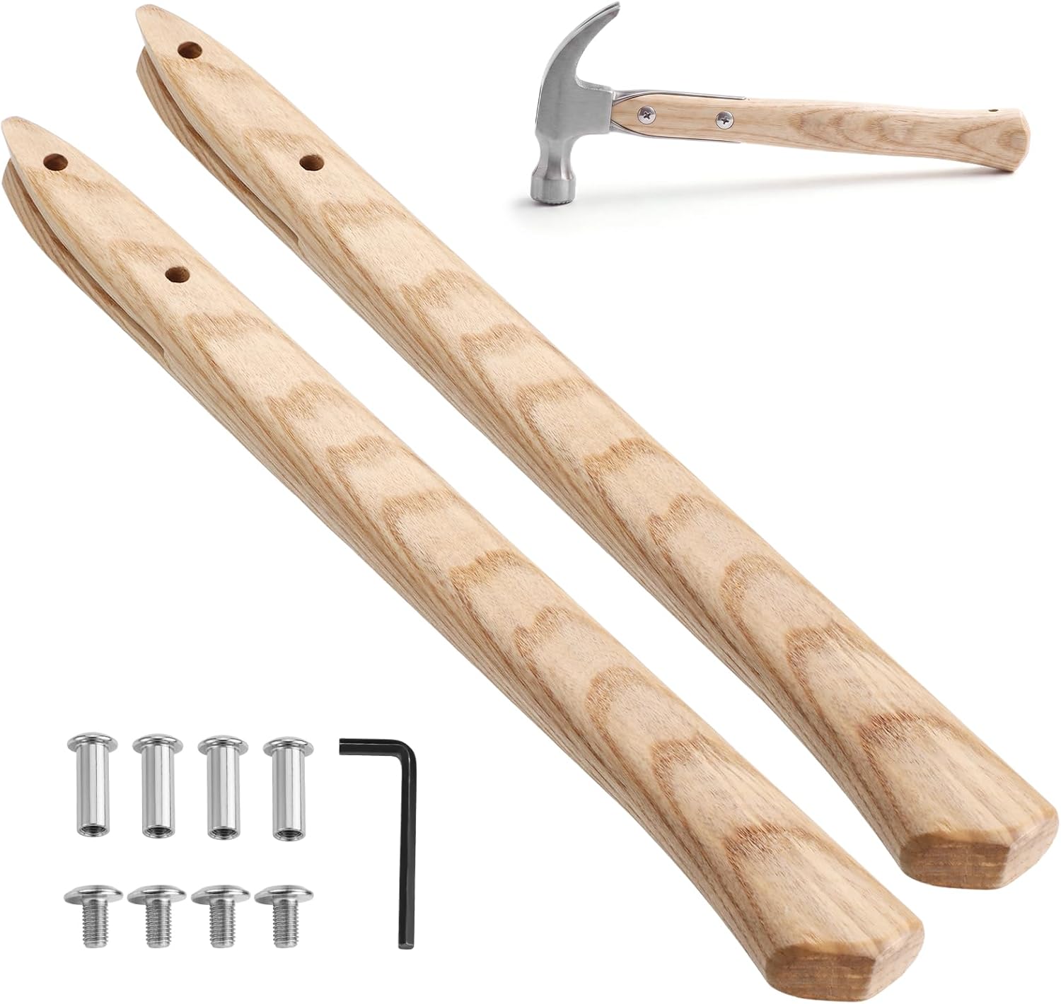 2 Set 17 Inch Hammer Handle Replacement Straight Hammer Wooden Handle with Mounting Hardware...