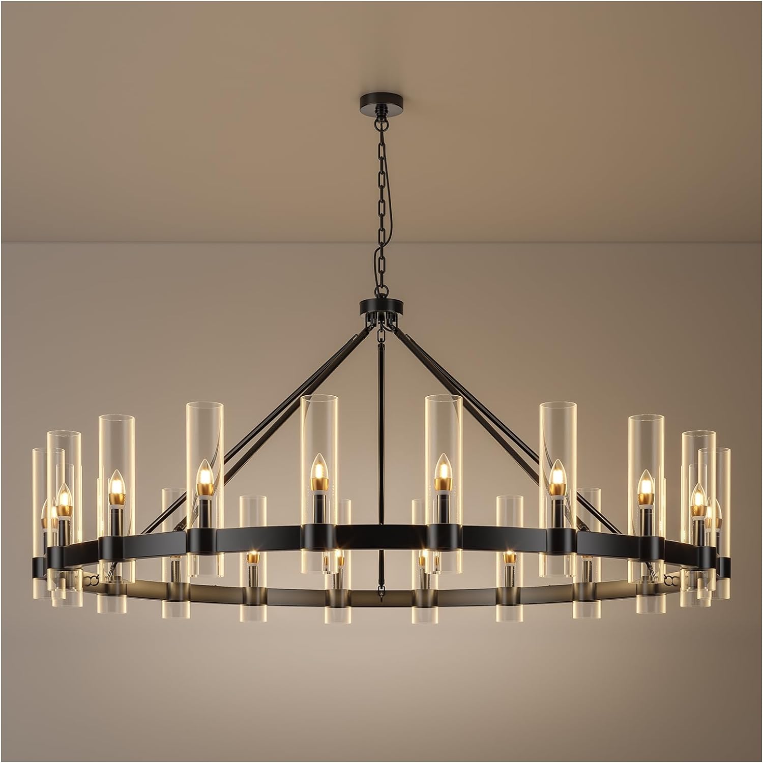 20-Lights Black Wagon Wheel Chandelier Modern Farmhouse with Glass Shade, 60 Inch Large...