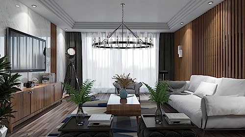 20-Lights Black Wagon Wheel Chandelier Modern Farmhouse with Glass Shade, 60 Inch Large... image