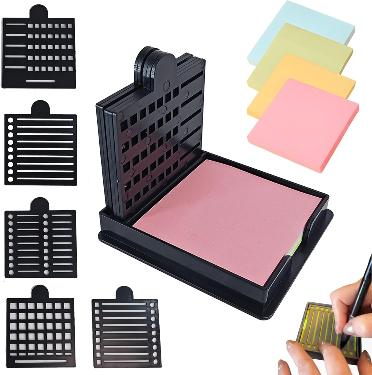 2025 New Sticky Note Stencil, Sticky Note Holder with Five Templates, Suitable for 3x3 Inch...