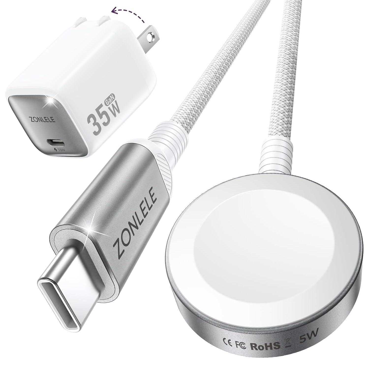 2026 5W Fast Charging for Apple Watch Charger, Upgraded USB C 35W Foldable Charger for...