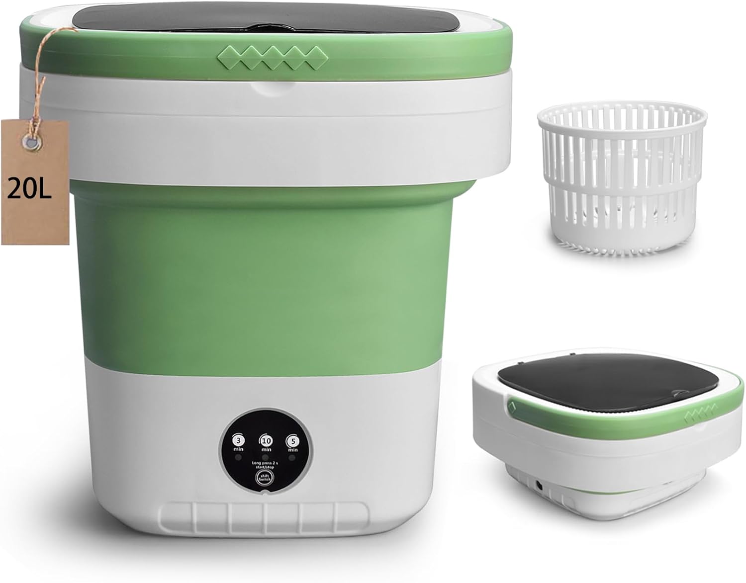 20L Portable Washing Machine, Mini Washer with Spin Basket Laundry Machine, 3 Modes Deep...