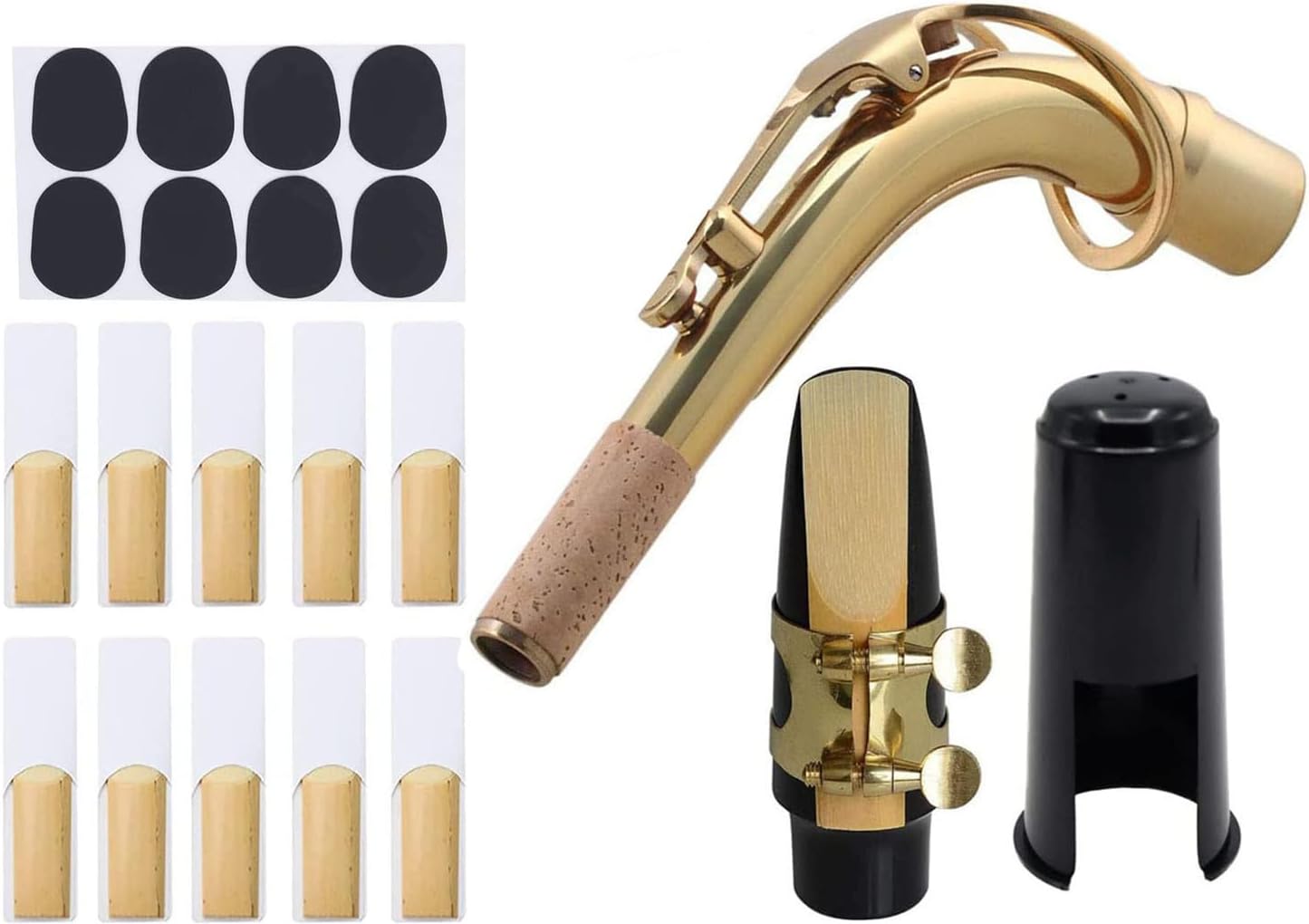 21 Pieces Alto Saxophone Mouthpiece Set Include Sax Bend Neck Brass Ligature 2.5 Reed... image