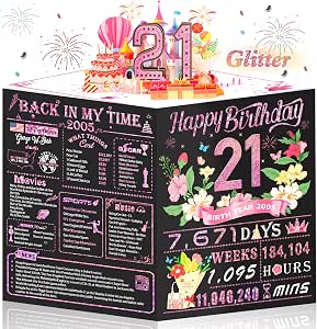 21st Birthday Card,3D Pop Up Funny 21st Birthday Decorations for Girls Granddaughter...